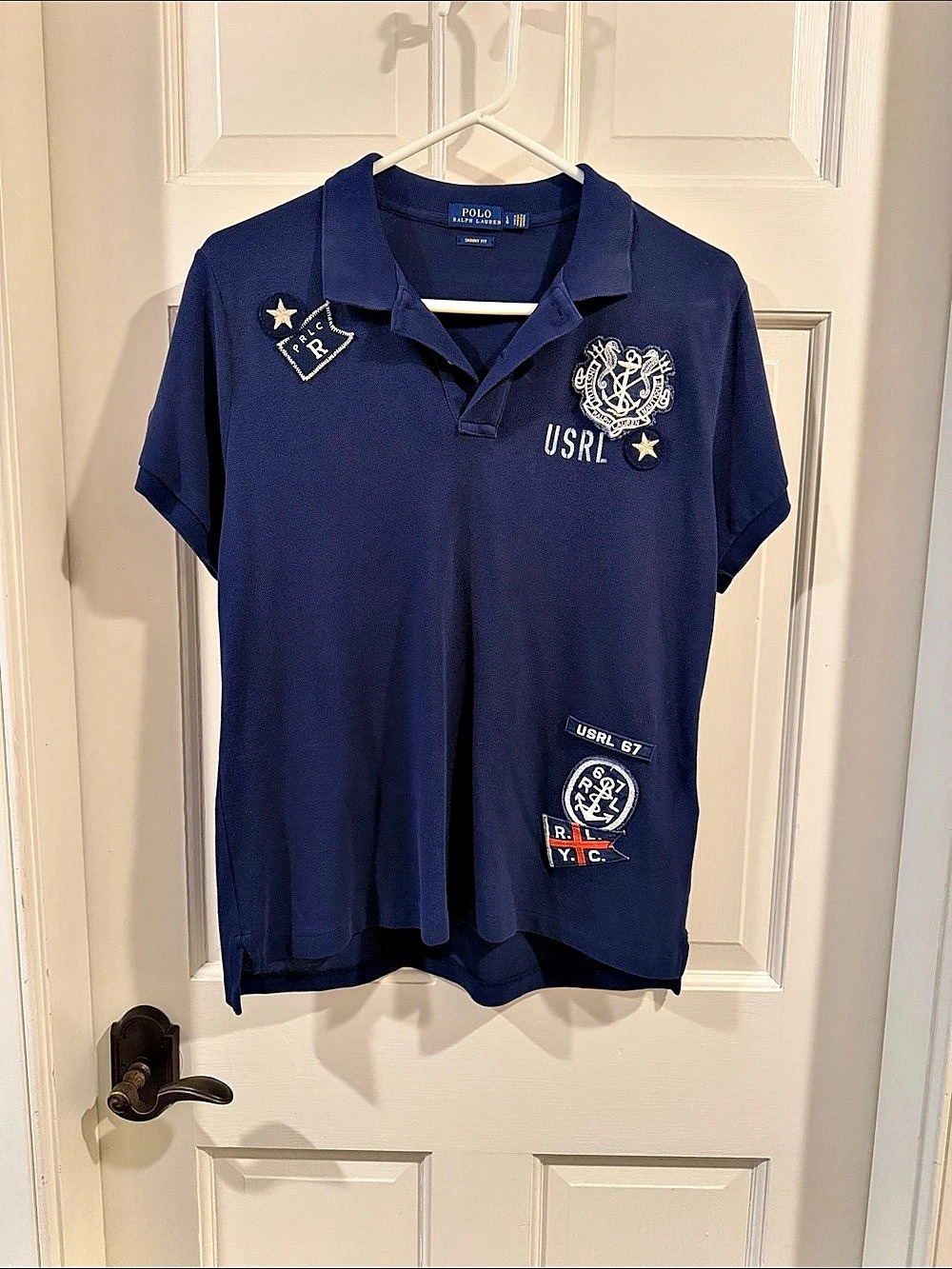 Polo Ralph Lauren USRL Institut Nautique Patch Polo Shirt in navy Blue, Size Lar